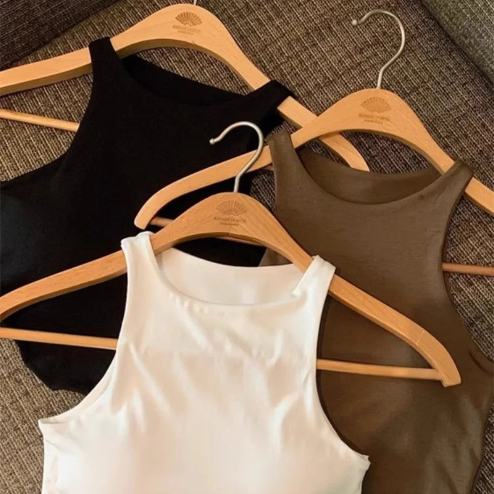 Fashion Cotton One-piece Sling Sleeveless Irregular Sleeveless Top Round Neck Short Spice Sleeveless Top Women