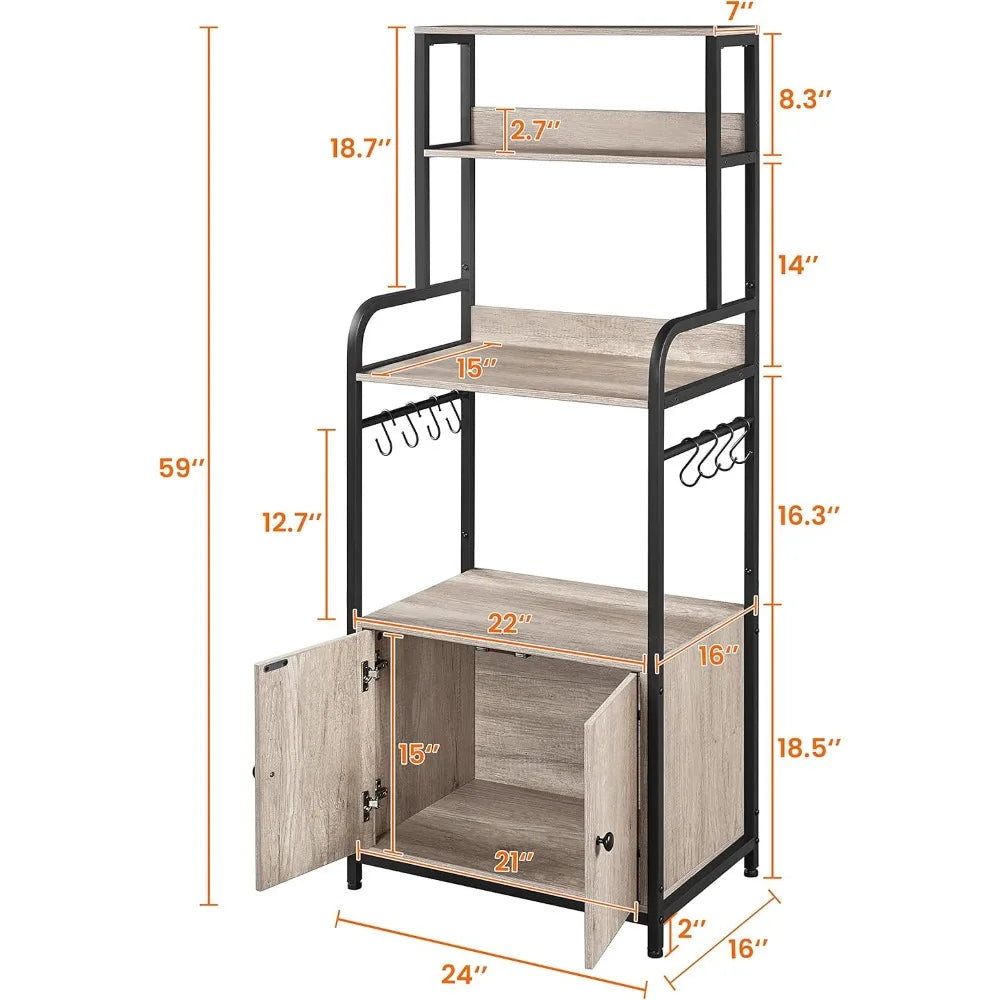 Yaheetech 4-Tier Kitchen Bakers Rack with Storage Cabinet and Hutch, Microwave Oven Stand Coffee Bar Pantry Cabinet with 8 S Hoo
