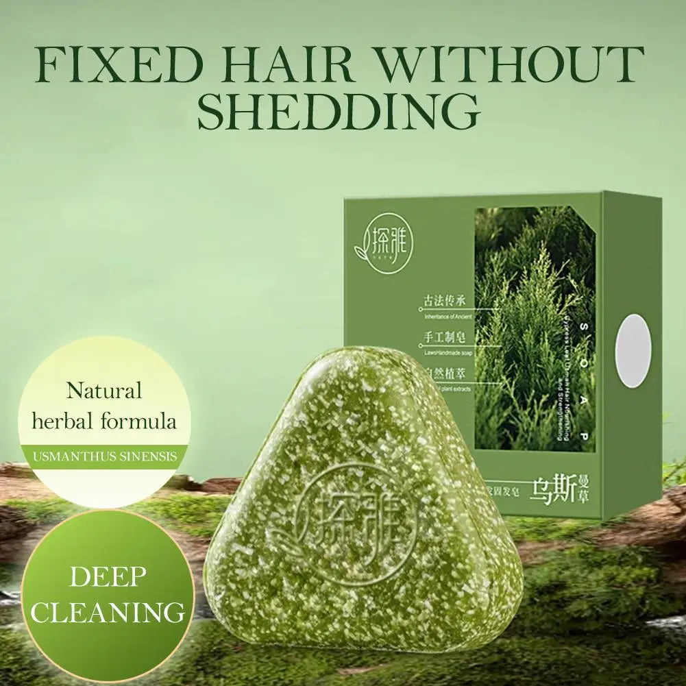 120g Usman Grass & Platycladus Herbal Shampoo Soap Natural Hair Treat Strengthens Roots Controls Oil Cleanses Scalp Hair Care