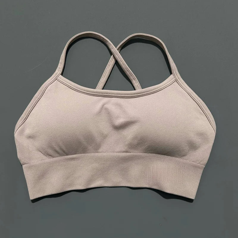Histello Backless Sports Bra Women Seamless Yoga Top High Support Fitness Underwear Back Cross Gym Crop Top Running Workout Bras