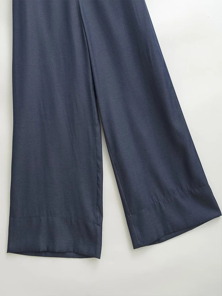 European style new women's fashion versatile temperament simple button high waist wide leg casual trousers