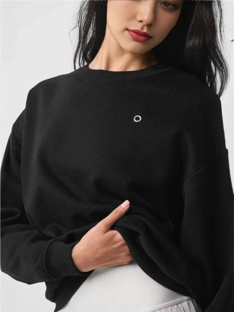 Women's Sports Sweatshirts O Neck Solid Black Red Classic Letter Loose Casual Pullovers Fashion Long Sleeve Hoodies for Women