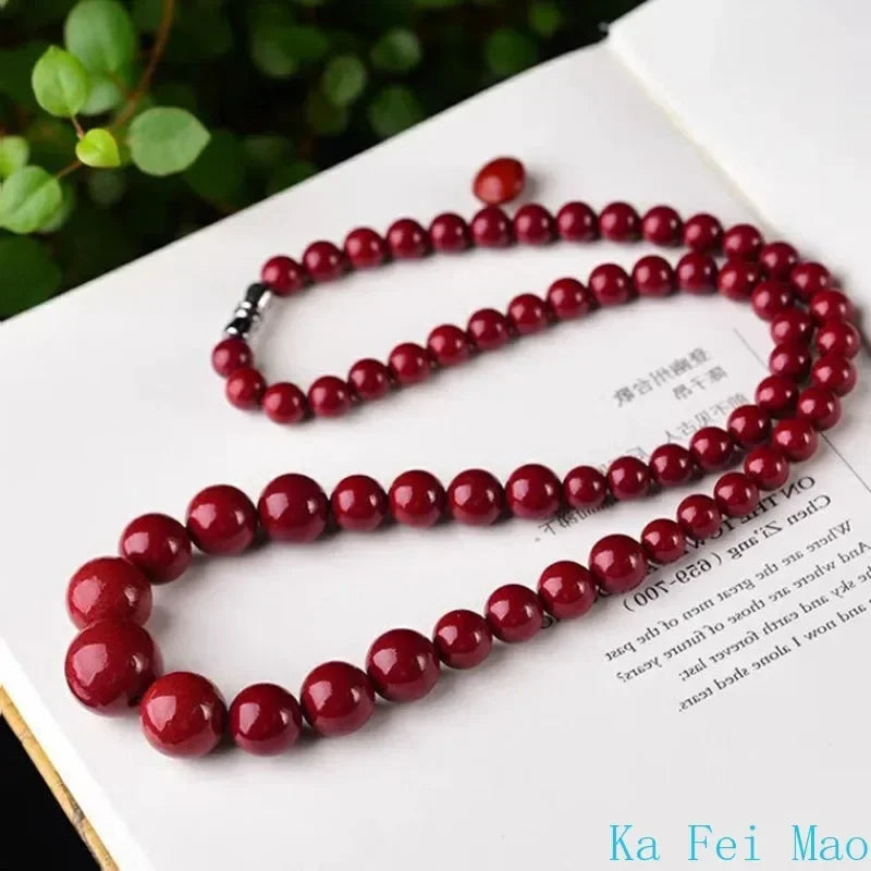 Natural Red Organic Cinnabar Jade Beaded Necklace Women Healing Gemstone Jewelry Genuine Cinnabar Crystals Round Beads Necklaces