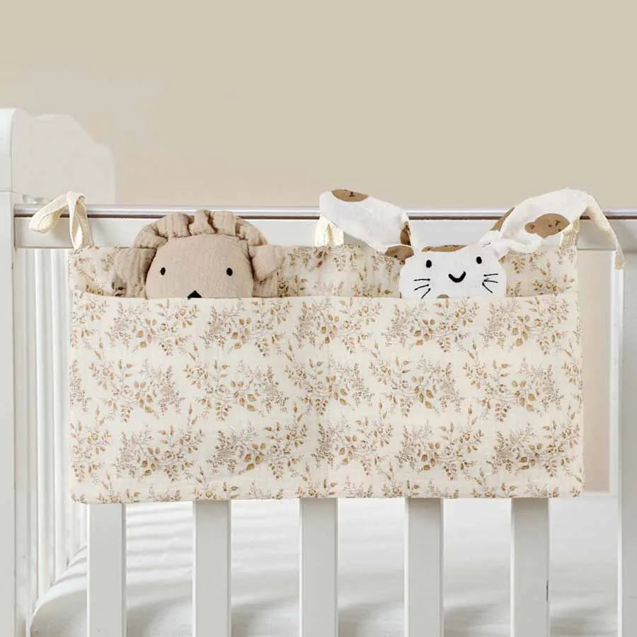 Bedside Hanging Diaper Bag Infant Toys Bag Stroller Diapers Hanging Bag Baby Crib Organizer Cot Caddy Bed Storage Bag 2 Pockets