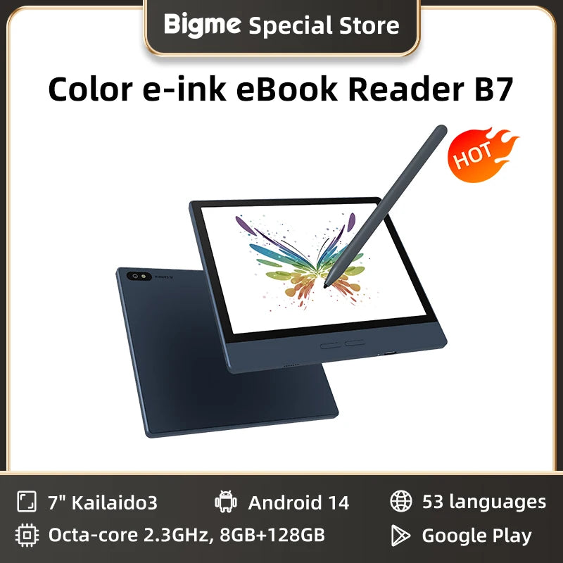 Bigme B7 ebook reader, 7-inch color e-ink screen electronic book, 300PPI, Android14 OS, 8GB+128GB, ePaper tablet with 4G calling