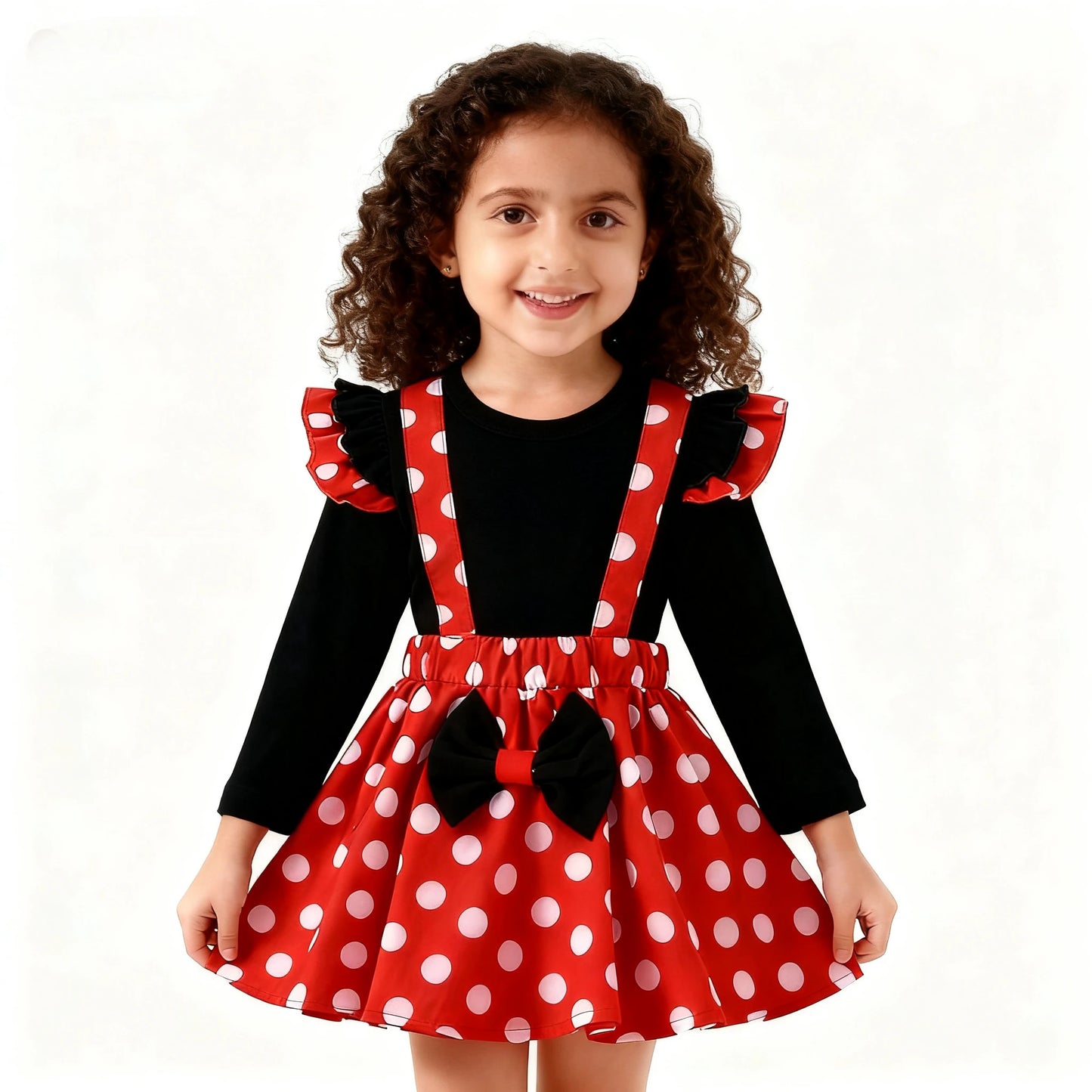 1-5 Years Children Outfit Baby Clothing Set Girl Summer Birthday Costume Kids Dots Tops Skirt Minnie Cosplay Dress with Headband