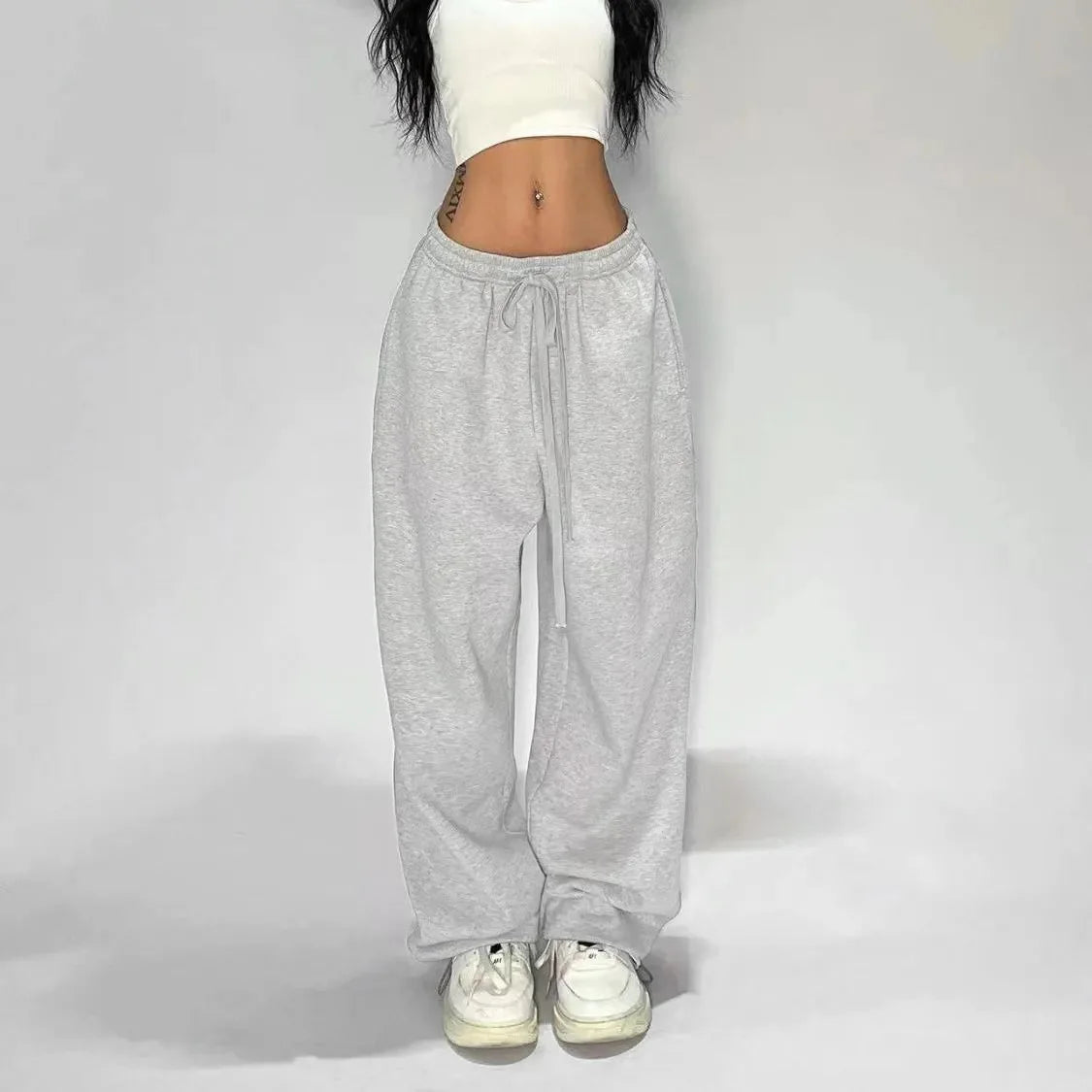 Retro Y2K Baggy Pants Fashion Women Pocket Elastic Waist Oversized Vintgae Wide Leg Pant Casual Streetwear Sweatpant Trousers