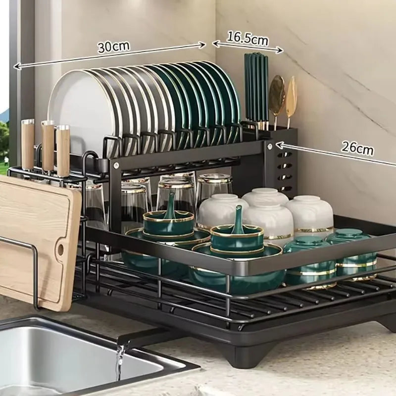 New Premium Dish Drying Rack for Kitchen Countertop Double Layer Multi tier Style with Cup and Bowl Storage Kitchen Organizer