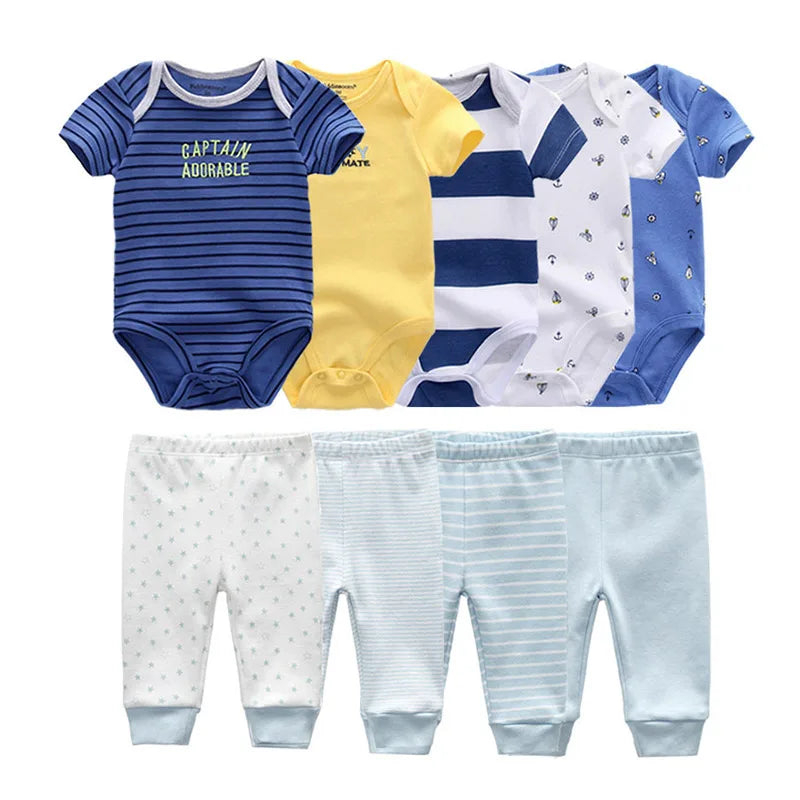 9 Pcs/Lot Unisex Newborn Bodysuits+Pants Clothing Sets Cartoon Cotton Baby Boy Girl Clothes