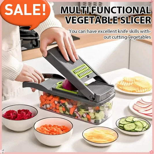 Vegetable Cutter Multifunctional Kitchen Tool, 5-in-1 Food Chopper for Tomato Carrot Cheese Onion, Handheld Slicer Dicer Grater