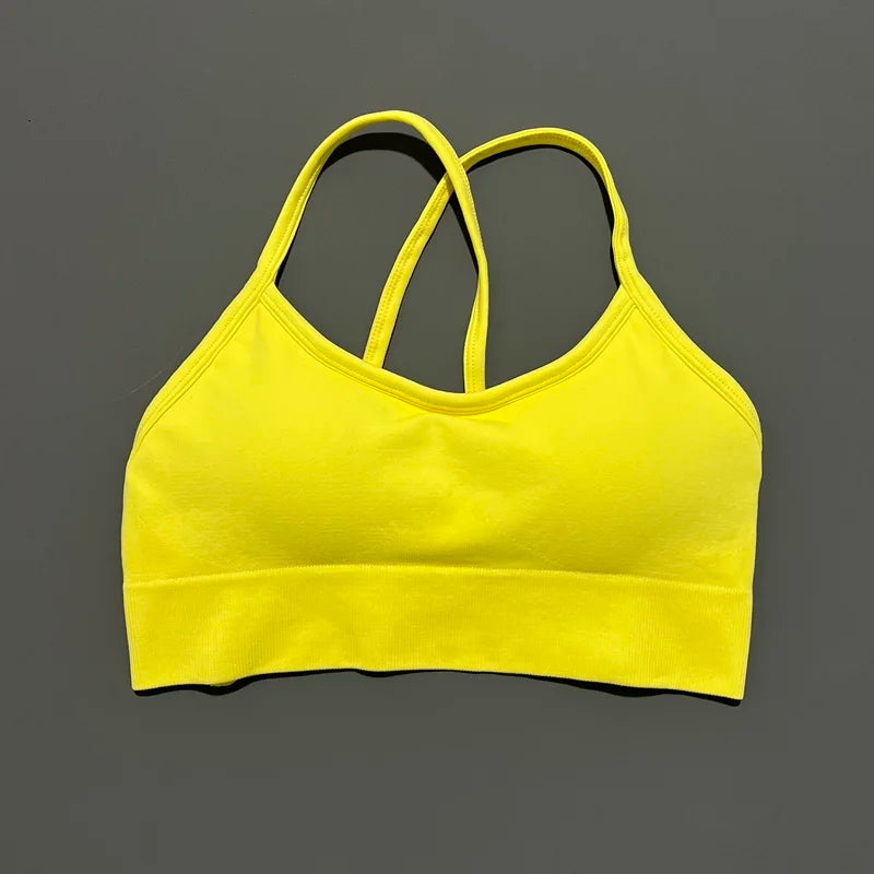 Histello Backless Sports Bra Women Seamless Yoga Top High Support Fitness Underwear Back Cross Gym Crop Top Running Workout Bras