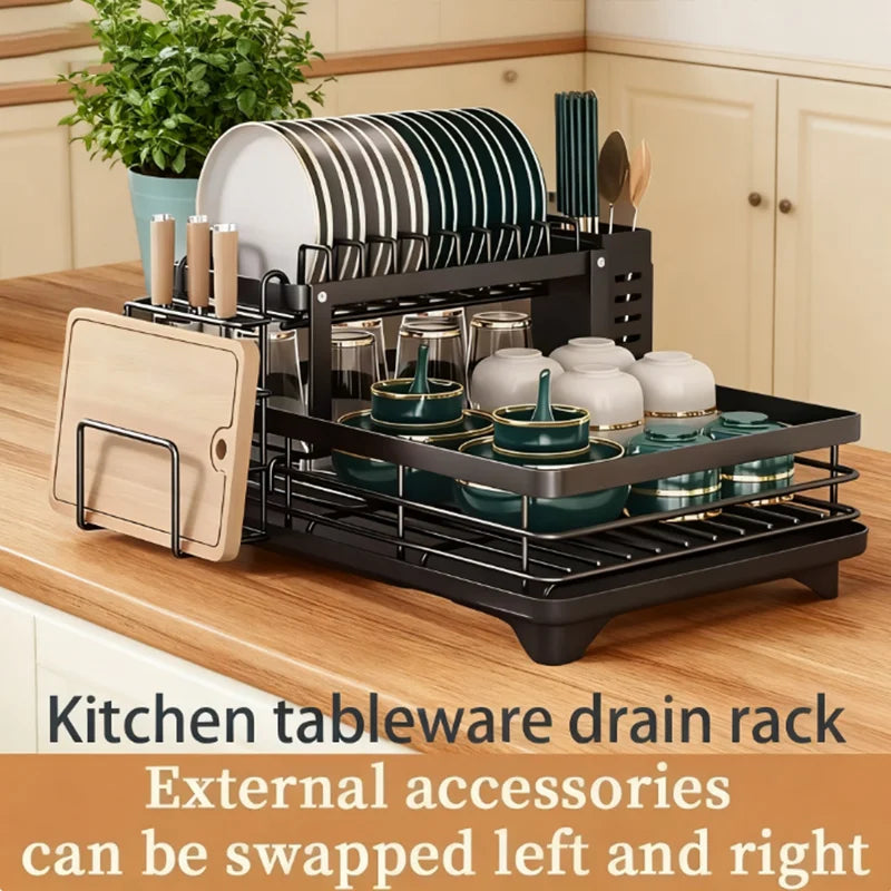 Kitchen Countertop Storage Rack with Drainage Double Layer Reinforced Tableware Versatile Organizer for Modern kitchen Counter