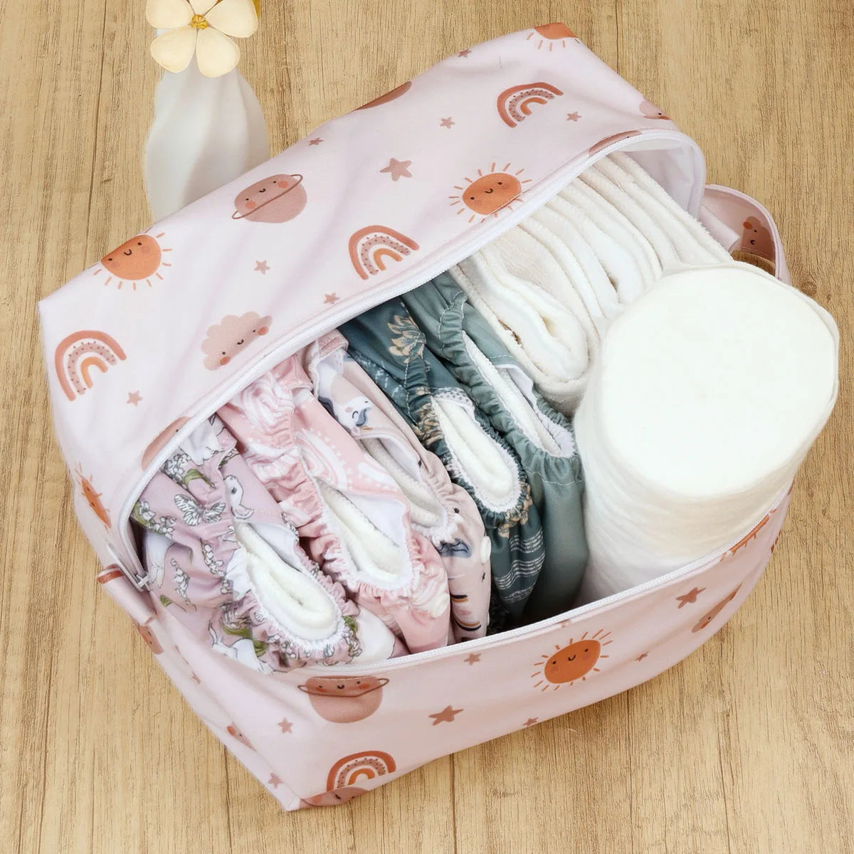 HappyFlute Wet Dry Bags for Baby Cloth Diapers Waterproof Pod Hanging Diaper Bag Reusable Washable for Baby Stroller Diaper Bag