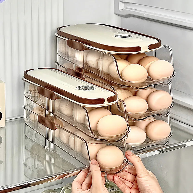 Household Multi-layer Automatic Rolling Egg Storage Box Kitchen Egg Rack Tray Refrigerator Timing Special Egg Carton