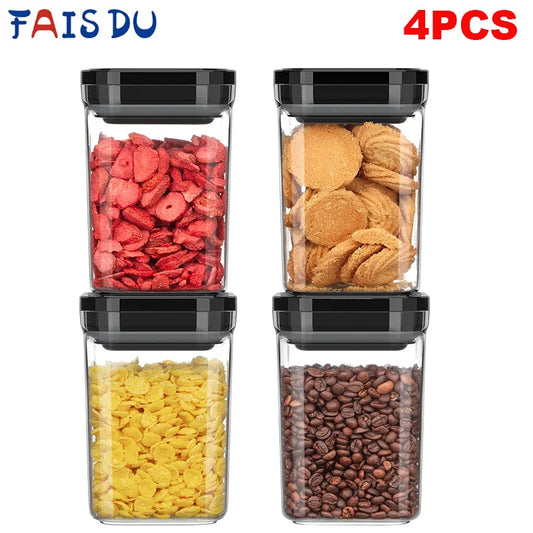 4PC Airtight Food Storage Containers with Lids Clear Plastic Kitchen and Pantry Organization Canisters Kitchen Storage Organizer