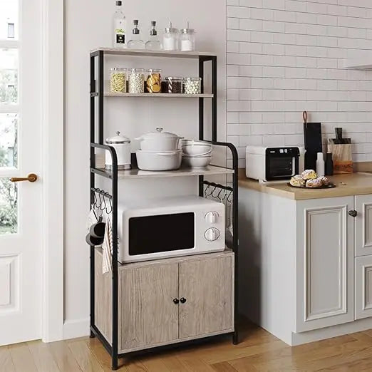 Yaheetech 4-Tier Kitchen Bakers Rack with Storage Cabinet and Hutch, Microwave Oven Stand Coffee Bar Pantry Cabinet with 8 S Hoo