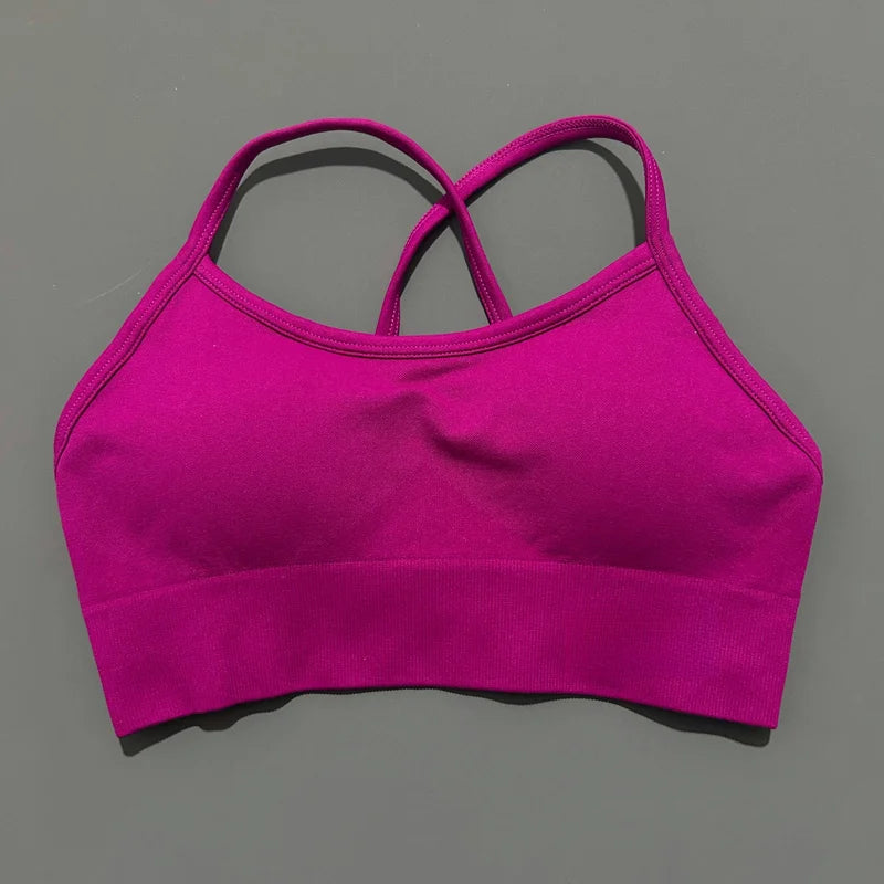 Histello Backless Sports Bra Women Seamless Yoga Top High Support Fitness Underwear Back Cross Gym Crop Top Running Workout Bras