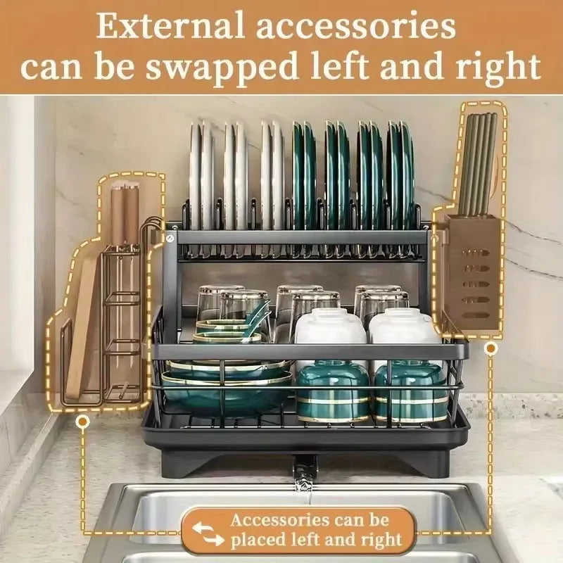 Kitchen Countertop Storage Rack with Drainage Double Layer Reinforced Tableware Versatile Organizer for Modern kitchen Counter