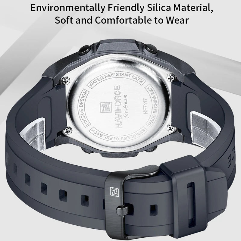 NAVIFORCE Creative Multifunction Male Wristwatches Silicone Strap LCD Display Electronic Watches for man Casual Wild Male Clocks