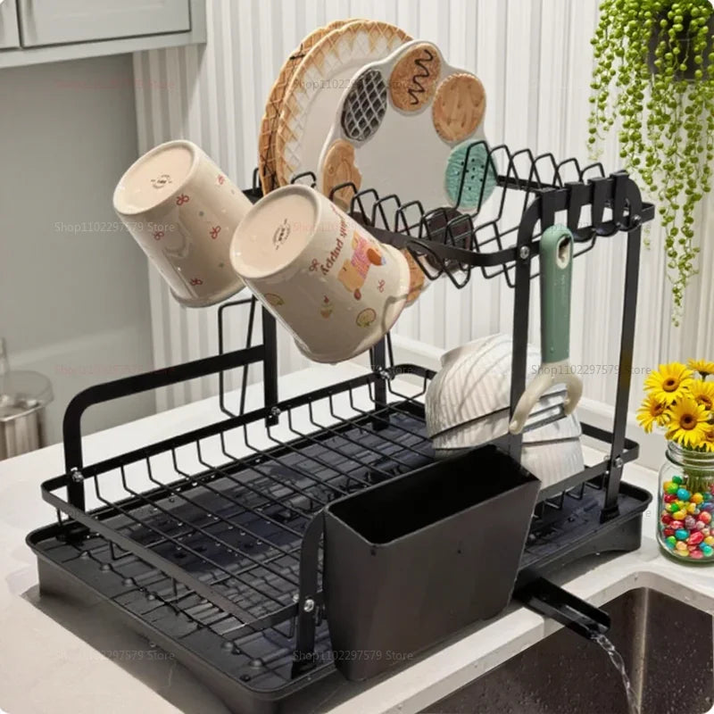 Multi-Function Kitchen Storage Rack Bowl Utensil Drain Organizer Small Space Tableware Draining Rack with Storage Box
