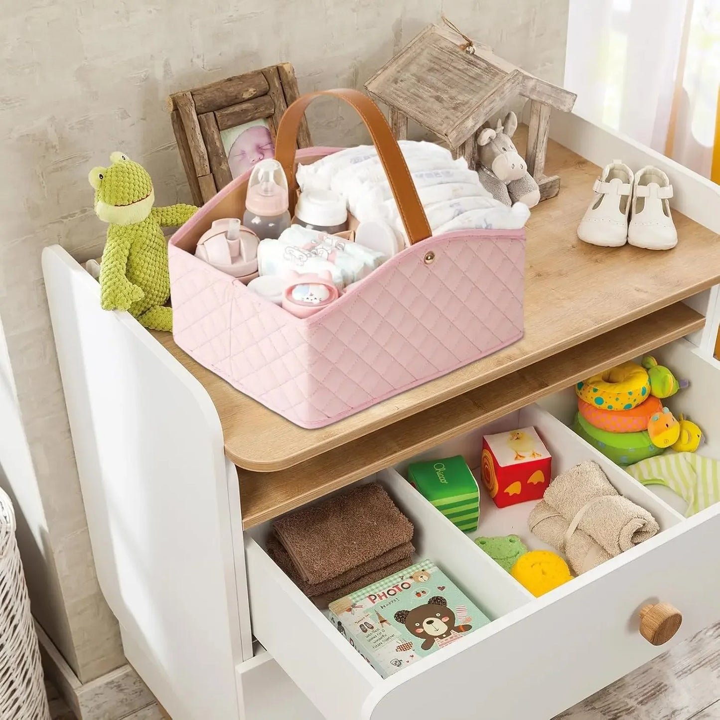 Newborn Baby Diaper Caddy Organizer Baby Room Storage Basket and Changing Box Stylish Nursery Storage Basket