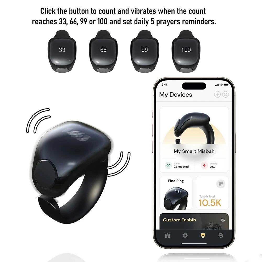 Muslim Gift Smart Electronic Counter 4 Digit Tasbih Counter Waterproof Tasbeeh Counter Interchangeable Rings 18mm/20mm/22mm