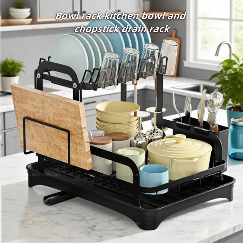 Multi-Function Kitchen Storage Rack Bowl Utensil Drain Organizer Small Space Tableware Draining Rack with Storage Box
