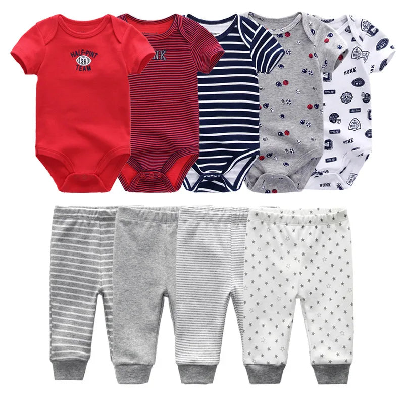 9 Pcs/Lot Unisex Newborn Bodysuits+Pants Clothing Sets Cartoon Cotton Baby Boy Girl Clothes
