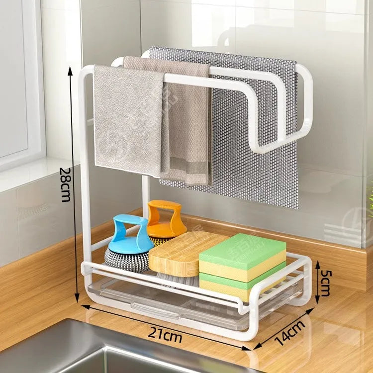 Wall-Mounted Non-Perforated Rag Rack Kitchen Shelf Dishcloth Tabletop Storage Hanging Rack Organizer for Home