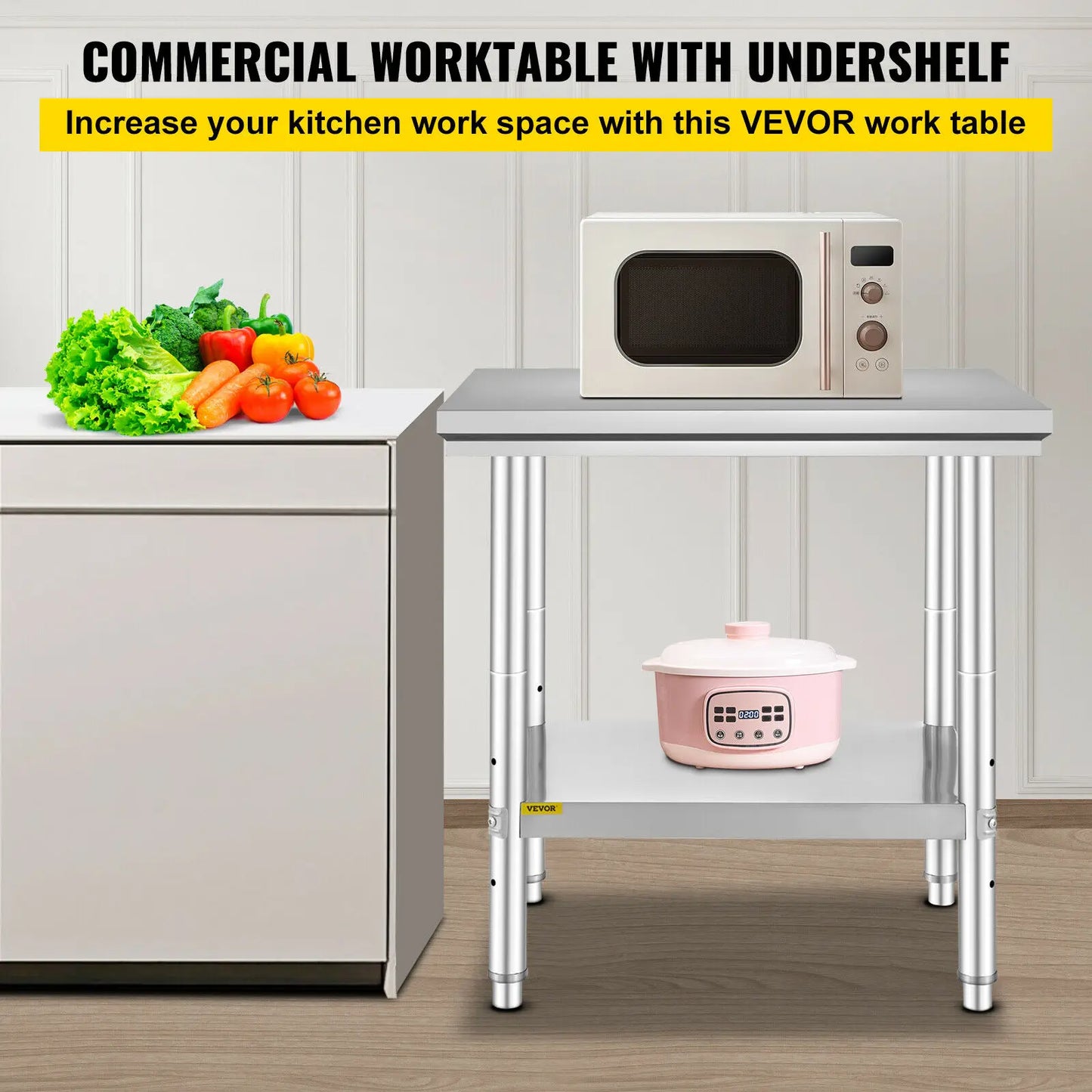 SucceBuy Kitchen Work Bench Commercial Catering Table Worktable with Undershelf Stainless Steel 330LBS 286LBS Restaurant Garage