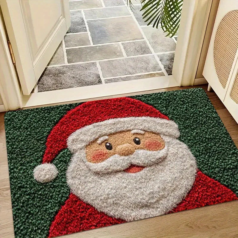 Christmas Door Mat Plaid Pattern Welcome Rug Festive Home Decor Mat Waterproof Non Slip Floor Protector for Xmas Entrance