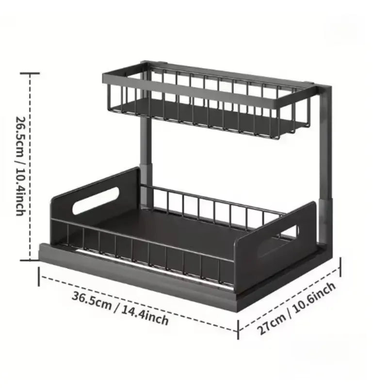 Under Sink 2 Tier Sliding Cabinet Basket Organizer Drawer Pull Out Cabinet Multi-PurposeSink Organizer for Bathroom Kitchen