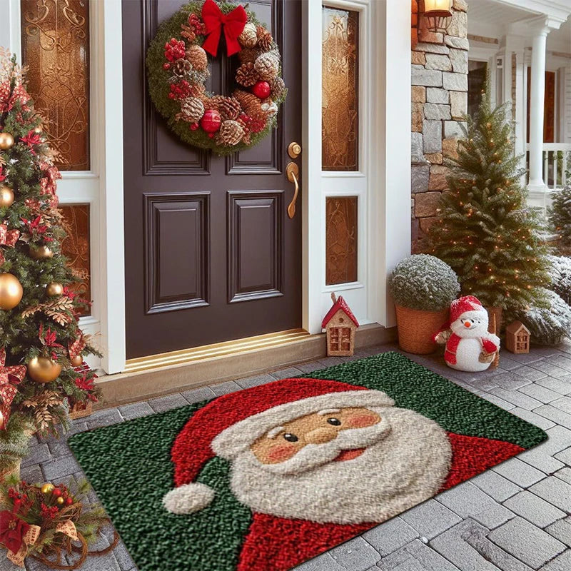Christmas Door Mat Plaid Pattern Welcome Rug Festive Home Decor Mat Waterproof Non Slip Floor Protector for Xmas Entrance