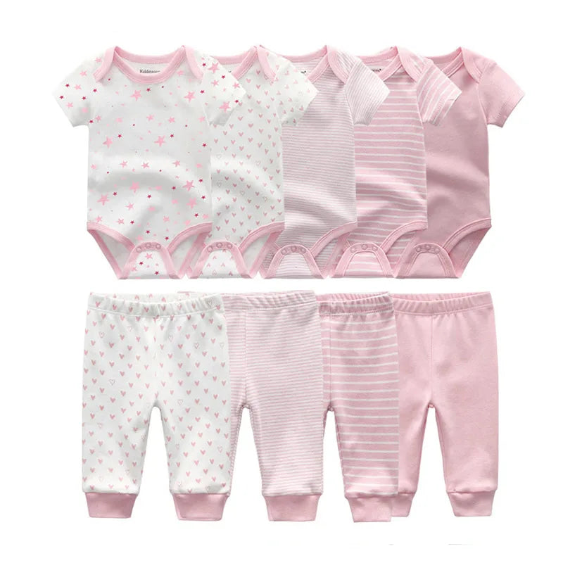 9 Pcs/Lot Unisex Newborn Bodysuits+Pants Clothing Sets Cartoon Cotton Baby Boy Girl Clothes