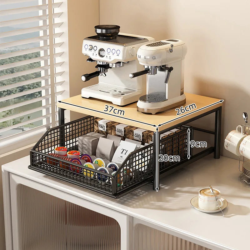 Modern kitchen microwave rack storage rack - sturdy solid wood and metal structure, space-saving countertop storage rack