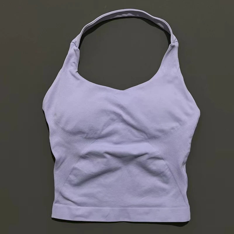 Histello Longline Strappy Top Women Sports Tank Halter Seamless Ruched Backless Gym Activewear Workout Yoga Fitness Tops
