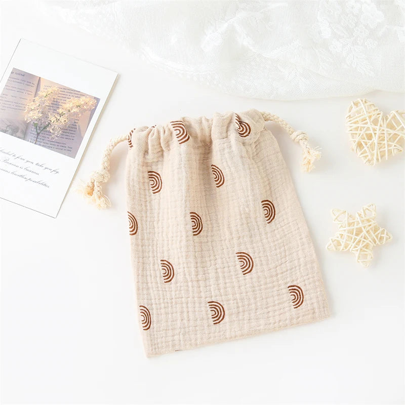 3 PCS Cotton Muslin Stroller Hanging Pocket Baby Towel Diaper Pouch Baby Drawstring Storage Bags Baby Items Accessories
