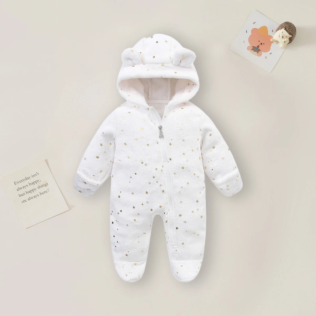 AYNIGIELL 0-12M Cartoon Newborn Bodysuit Warm RompersSoft Newborn Baby Clothes Flannel Autumn Winter Baby Boys Girls Jumpsuit