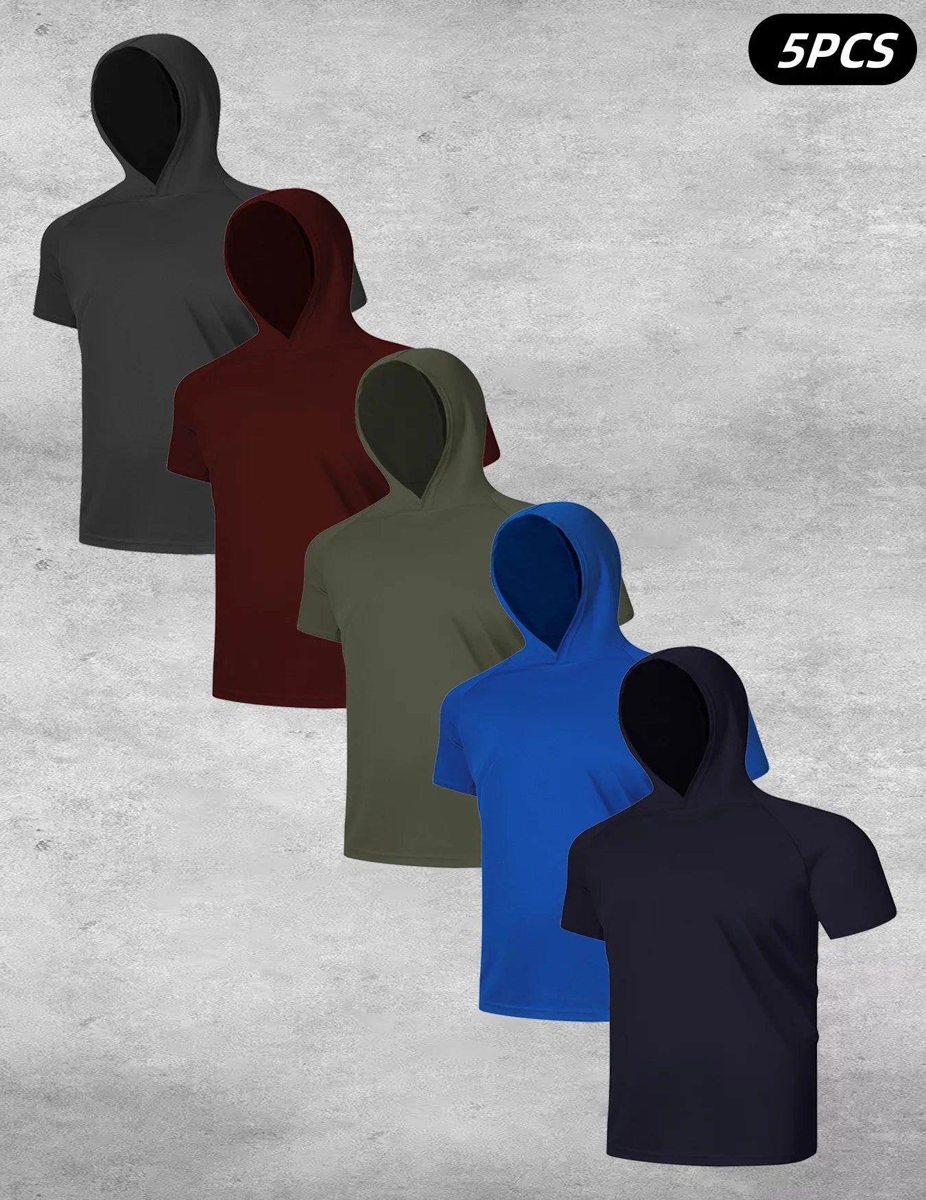 5-piece men's quick drying hooded T-shirt fashionable casual and comfortable short sleeved top