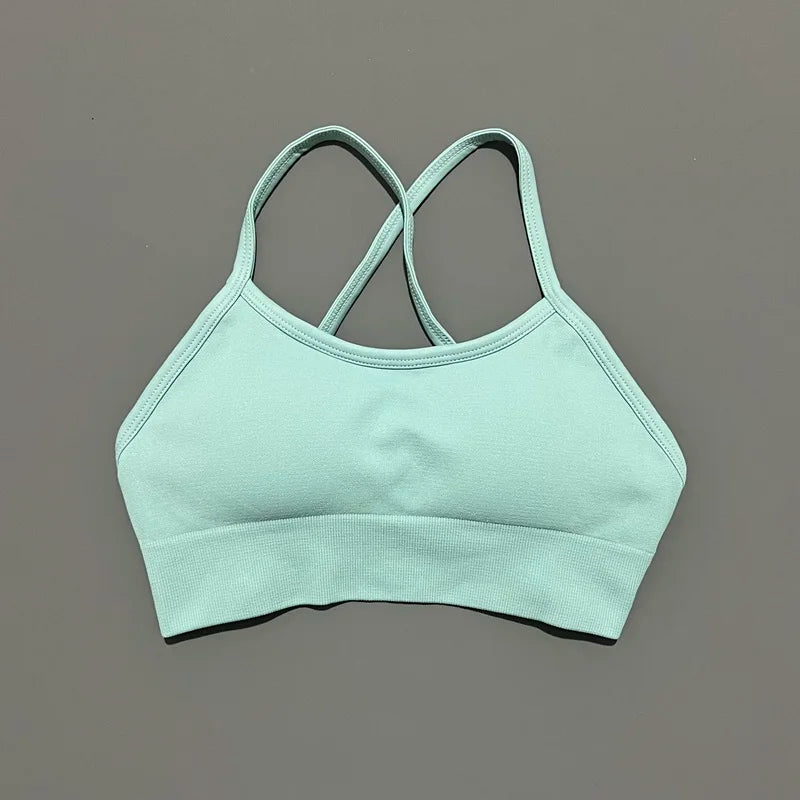 Histello Backless Sports Bra Women Seamless Yoga Top High Support Fitness Underwear Back Cross Gym Crop Top Running Workout Bras