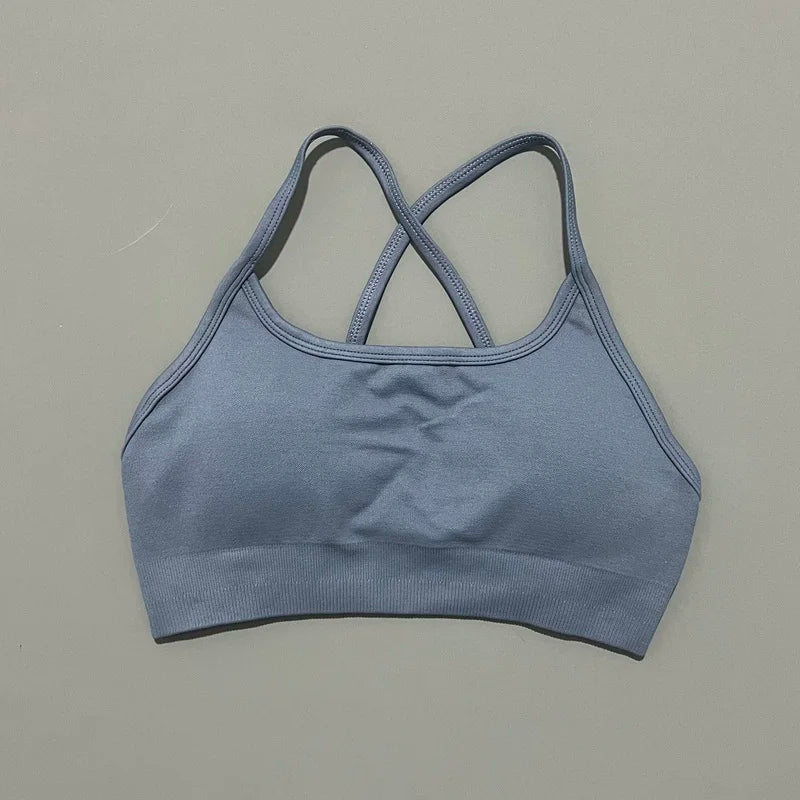 Histello Backless Sports Bra Women Seamless Yoga Top High Support Fitness Underwear Back Cross Gym Crop Top Running Workout Bras