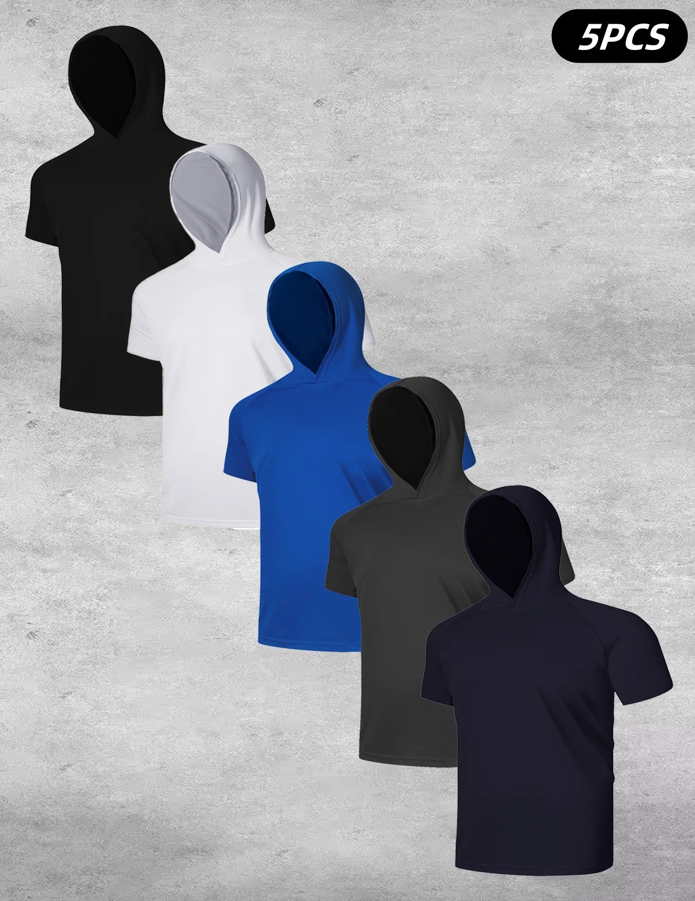 5-piece men's quick drying hooded T-shirt fashionable casual and comfortable short sleeved top