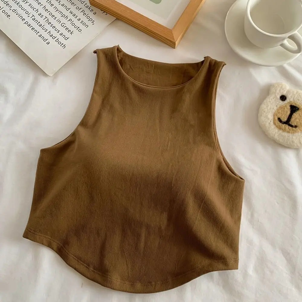 Fashion Cotton One-piece Sling Sleeveless Irregular Sleeveless Top Round Neck Short Spice Sleeveless Top Women