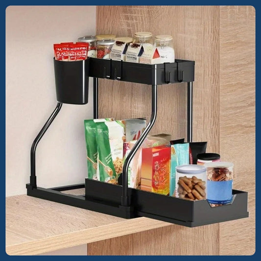 New bathroom sink and kitchen storage rack - multi-layer pull-out suitable for organizing and storing clutter and seasonings.