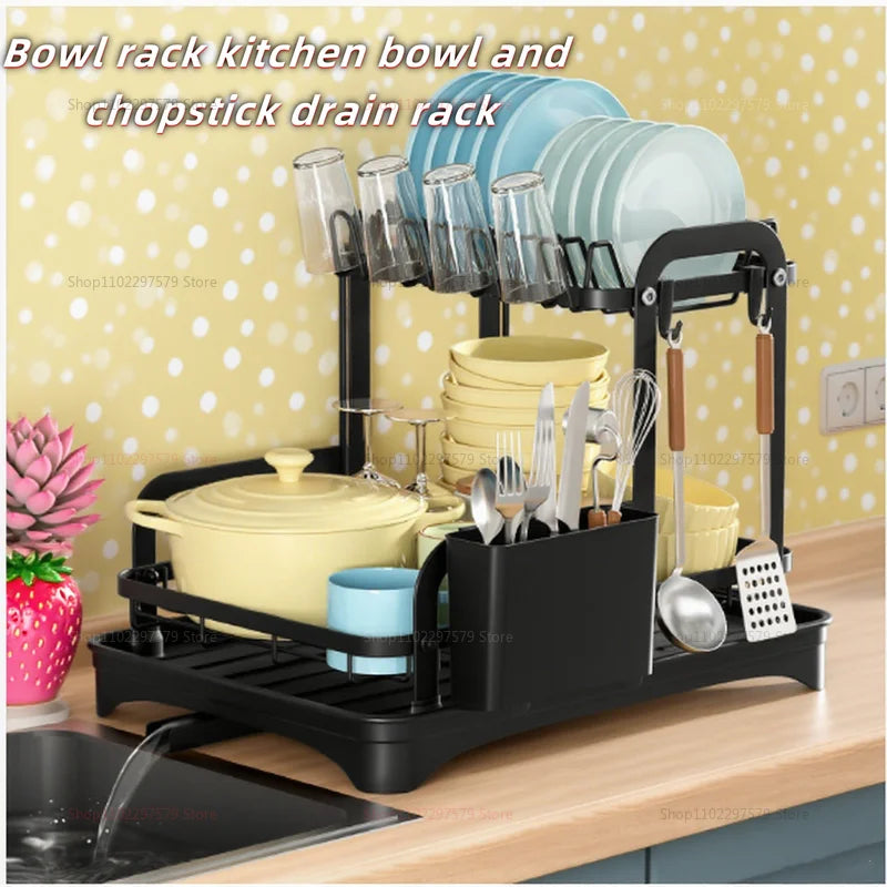 Multi-Function Kitchen Storage Rack Bowl Utensil Drain Organizer Small Space Tableware Draining Rack with Storage Box