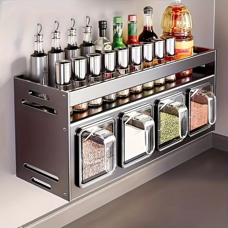 Wall Mount Spice Rack Organizer No Drilling Space Saving Durable Aluminum Kitchen Storage Must Have for Home