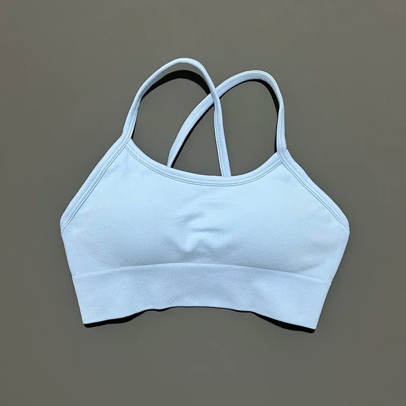 Histello Backless Sports Bra Women Seamless Yoga Top High Support Fitness Underwear Back Cross Gym Crop Top Running Workout Bras