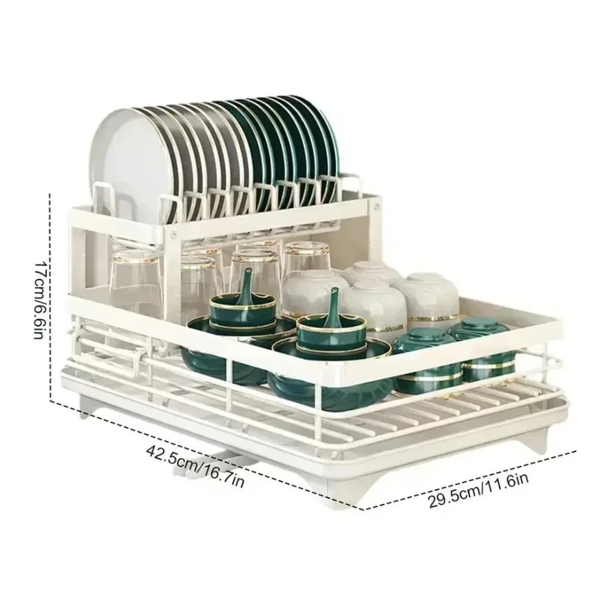 Adjustable Bowl Rack - 2 Tier Dish Drainer Storage Adjustable Space Saving Kitchen Utensil Organizer for Plates Cups Cutlery