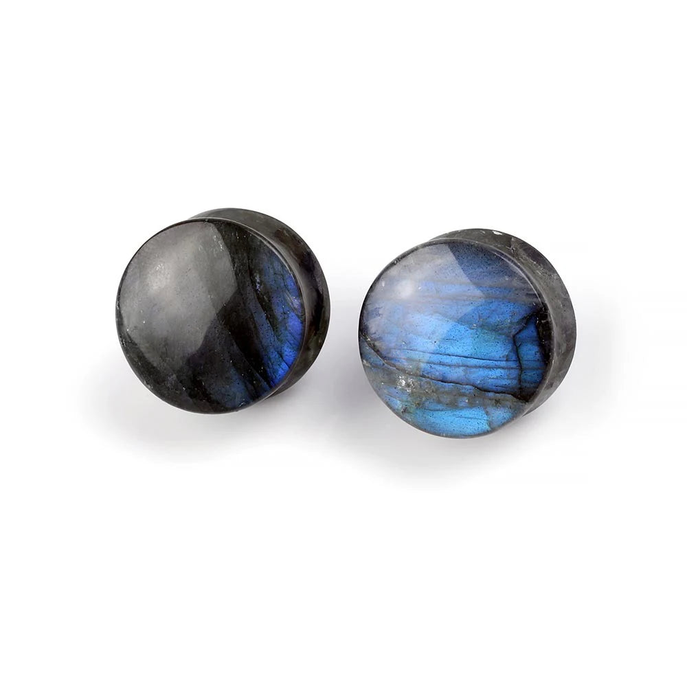 Organic Labradorite Stone Ear Plugs Tunnels Flesh Double Flare Ear Gauge Expander Round Piercing Oreja Labret Helix Body Jewelry