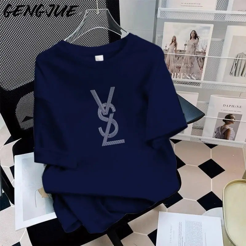 100% Pure Cotton American Style Retro Short Sleeve T-shirt Women Summer Fashion Letter Printed O-neck Loose Casual Top